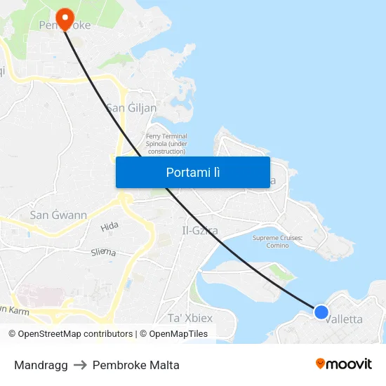 Mandragg to Pembroke Malta map