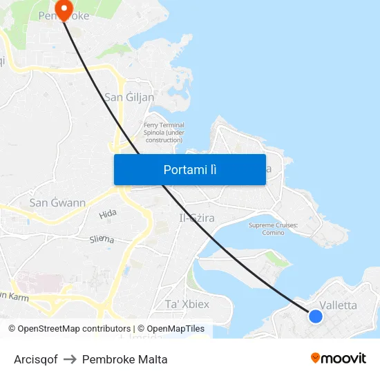 Arcisqof to Pembroke Malta map
