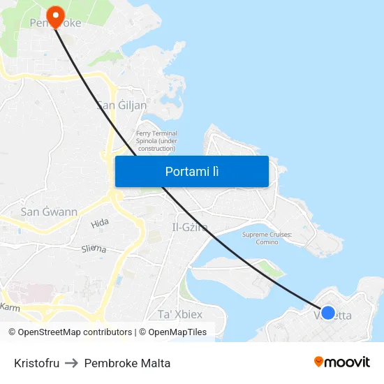 Kristofru to Pembroke Malta map