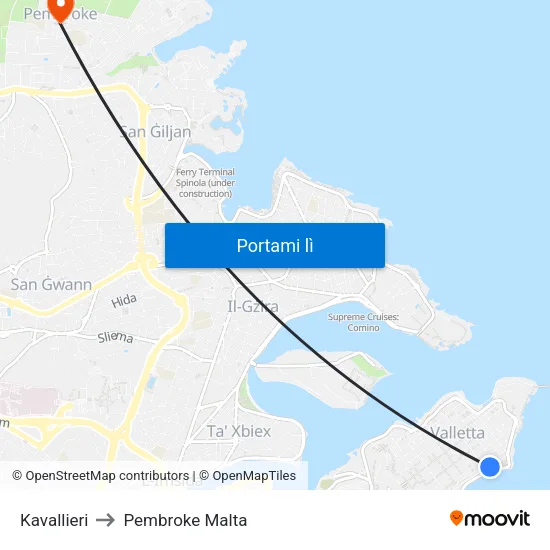 Kavallieri to Pembroke Malta map