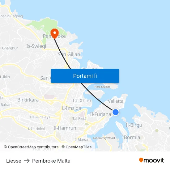 Liesse to Pembroke Malta map