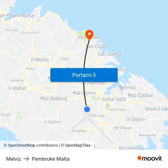 Melviz to Pembroke Malta map