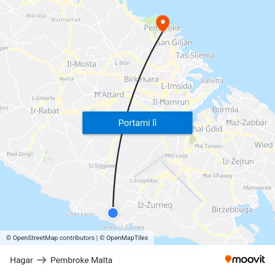 Hagar to Pembroke Malta map