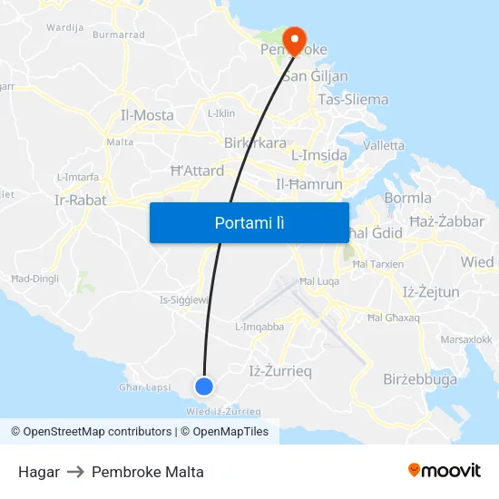 Hagar to Pembroke Malta map
