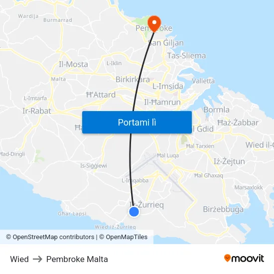 Wied to Pembroke Malta map