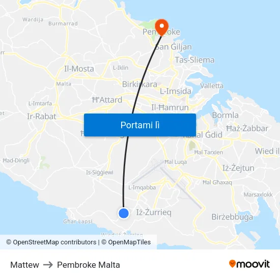 Mattew to Pembroke Malta map