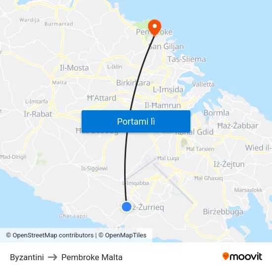 Byzantini to Pembroke Malta map