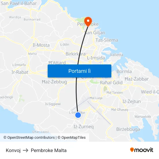 Konvoj to Pembroke Malta map