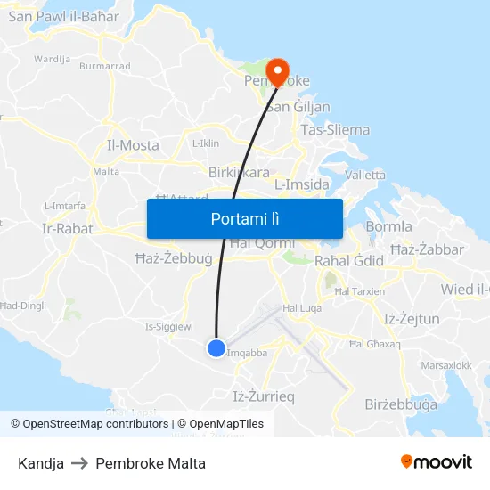 Kandja to Pembroke Malta map