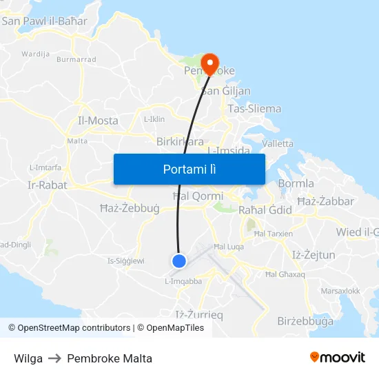 Wilga to Pembroke Malta map