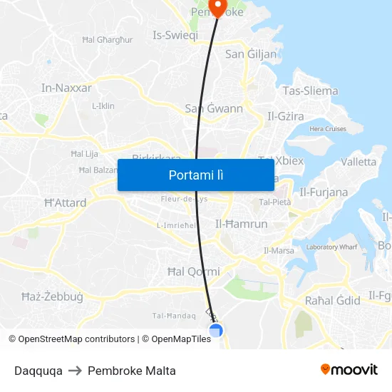 Daqquqa to Pembroke Malta map