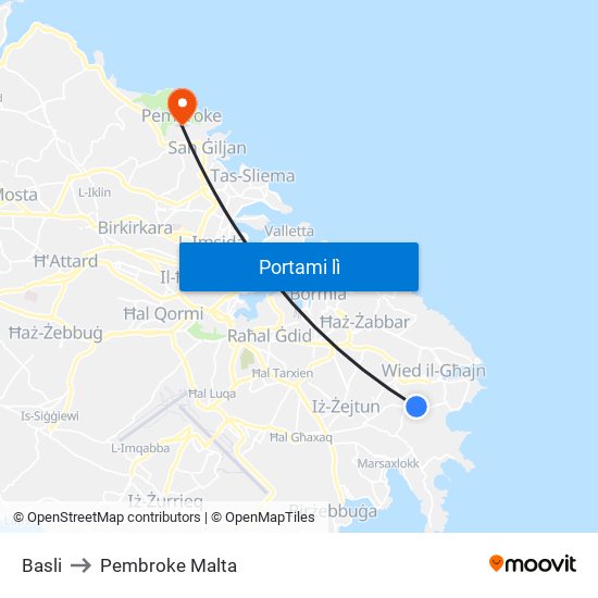 Basli to Pembroke Malta map