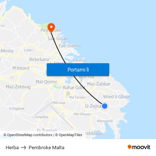 Herba to Pembroke Malta map