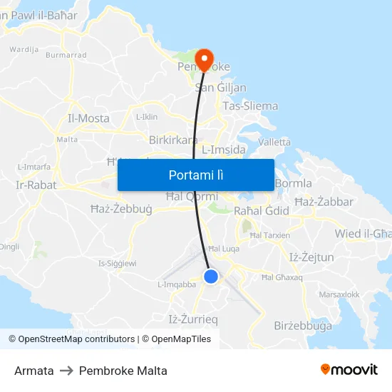 Armata to Pembroke Malta map