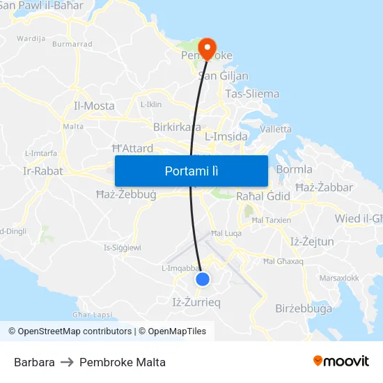 Barbara to Pembroke Malta map