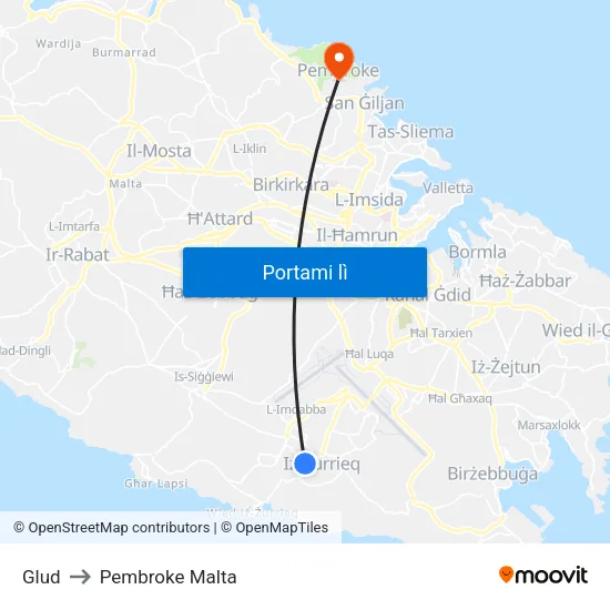 Glud to Pembroke Malta map