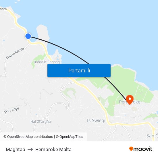 Maghtab to Pembroke Malta map