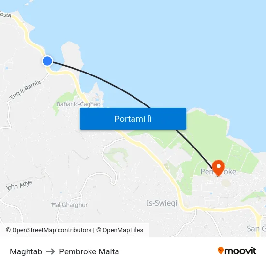 Maghtab to Pembroke Malta map