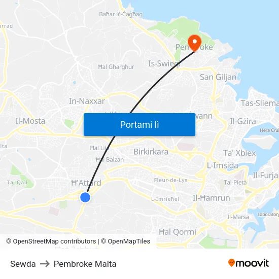 Sewda to Pembroke Malta map