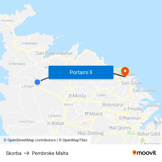 Skorba to Pembroke Malta map