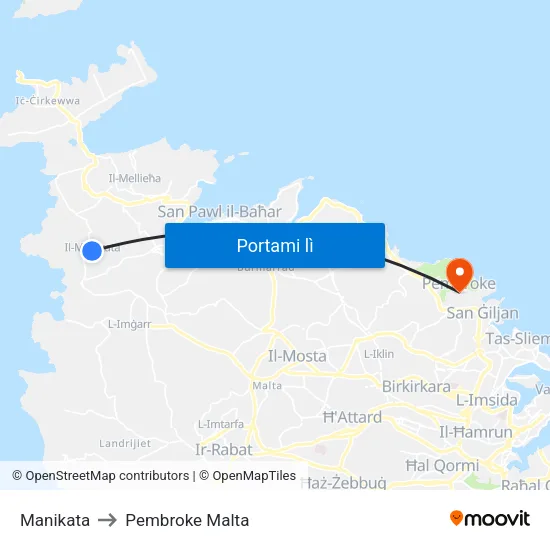 Manikata to Pembroke Malta map