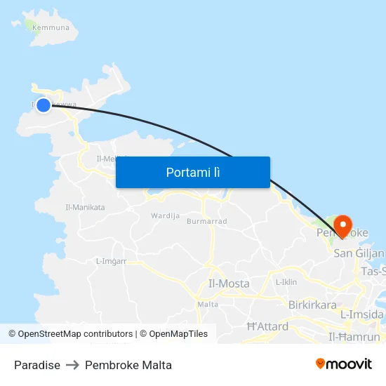 Paradise to Pembroke Malta map