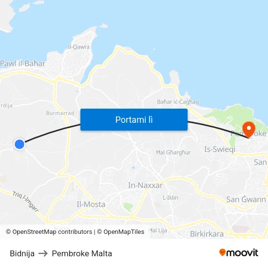 Bidnija to Pembroke Malta map