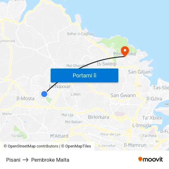 Pisani to Pembroke Malta map