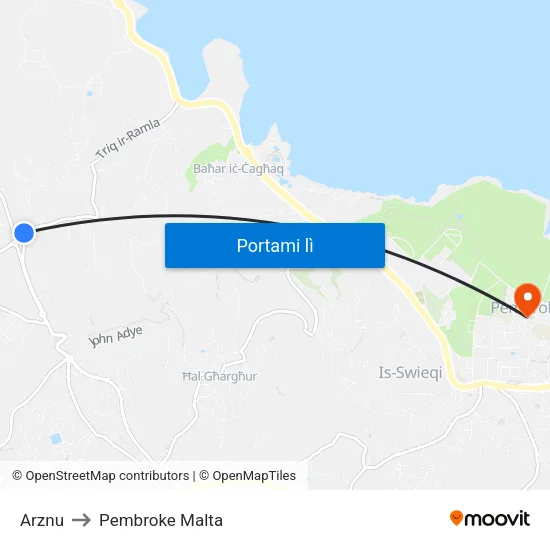 Arznu to Pembroke Malta map