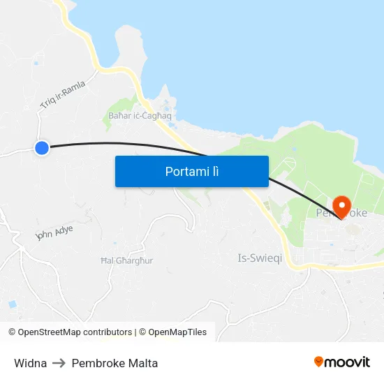 Widna to Pembroke Malta map