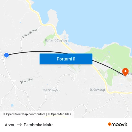 Arznu to Pembroke Malta map