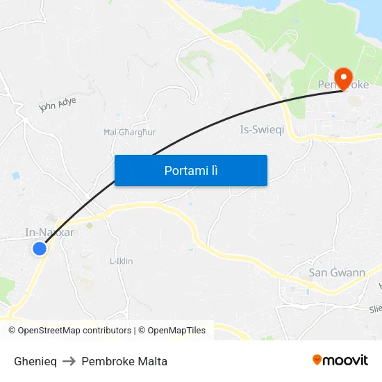 Ghenieq to Pembroke Malta map