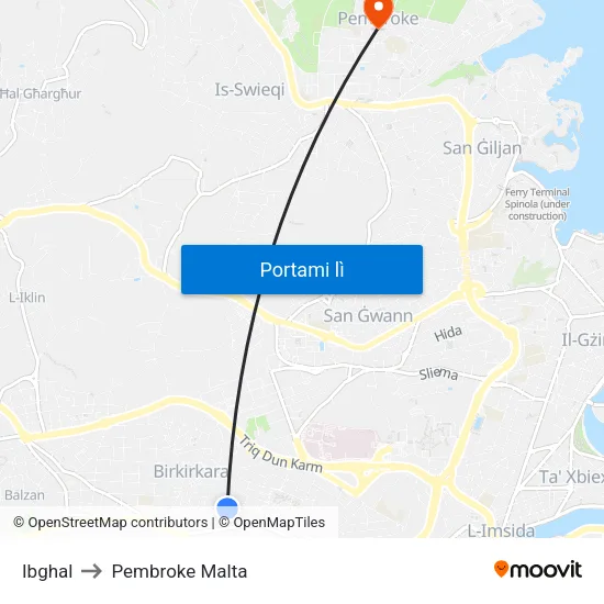 Ibghal to Pembroke Malta map