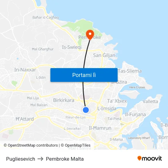Pugliesevich to Pembroke Malta map