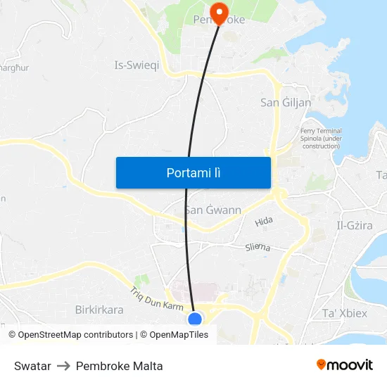 Swatar to Pembroke Malta map