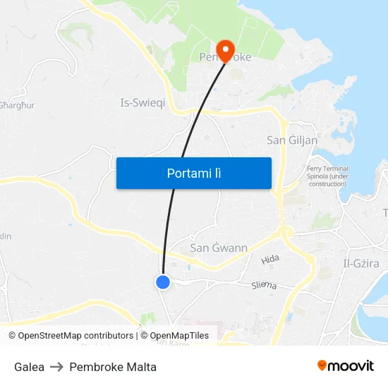 Galea to Pembroke Malta map