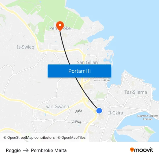 Reggie to Pembroke Malta map