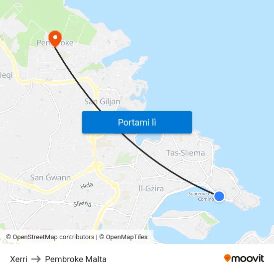 Xerri to Pembroke Malta map
