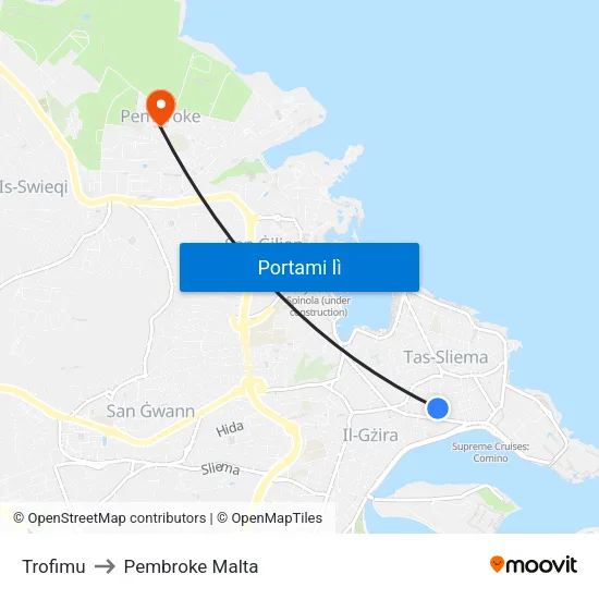 Trofimu to Pembroke Malta map
