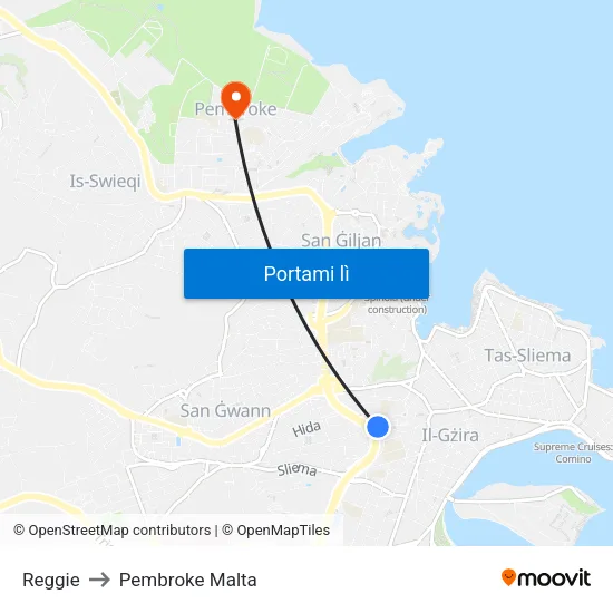 Reggie to Pembroke Malta map