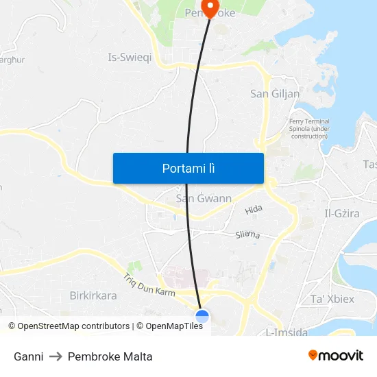 Ganni to Pembroke Malta map