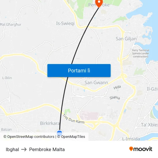 Ibghal to Pembroke Malta map