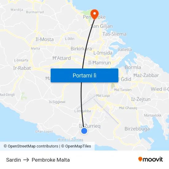 Sardin to Pembroke Malta map