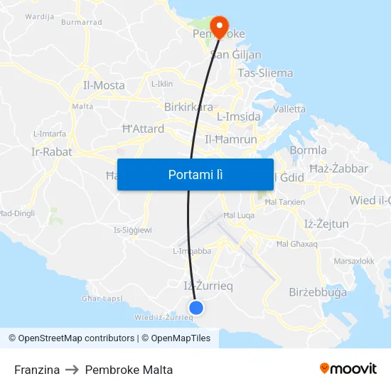 Franzina to Pembroke Malta map