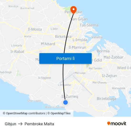 Gibjun to Pembroke Malta map