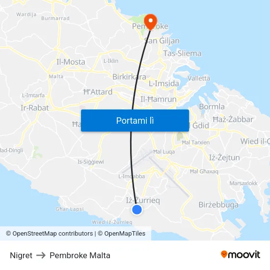 Nigret to Pembroke Malta map