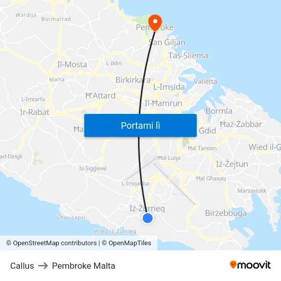 Callus to Pembroke Malta map
