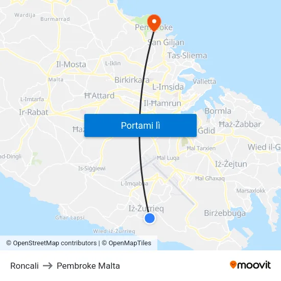 Roncali to Pembroke Malta map