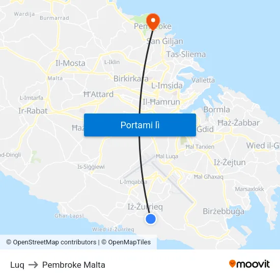 Luq to Pembroke Malta map