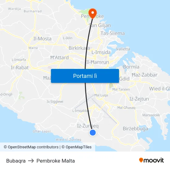 Bubaqra to Pembroke Malta map